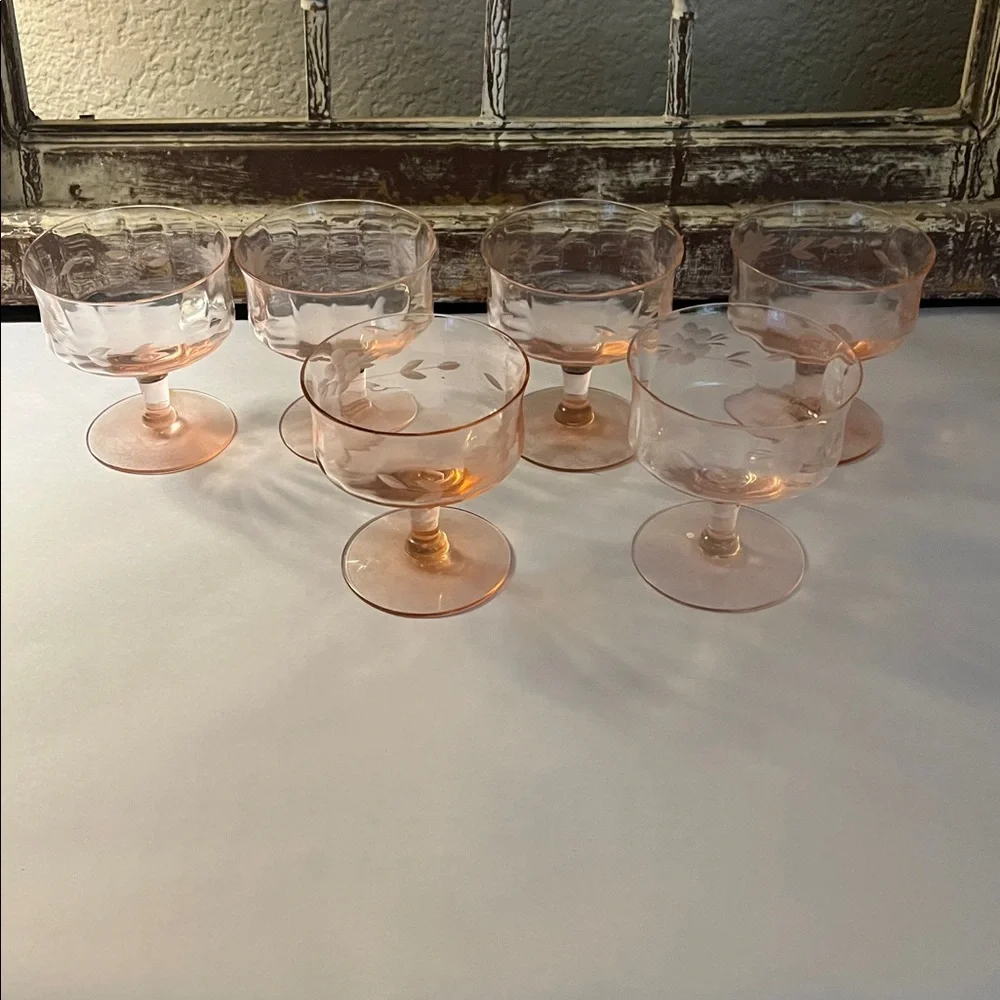 Elegant Pink Glass Dessert Cups Set, Depression Glass Vintage - Picture 4 of 8